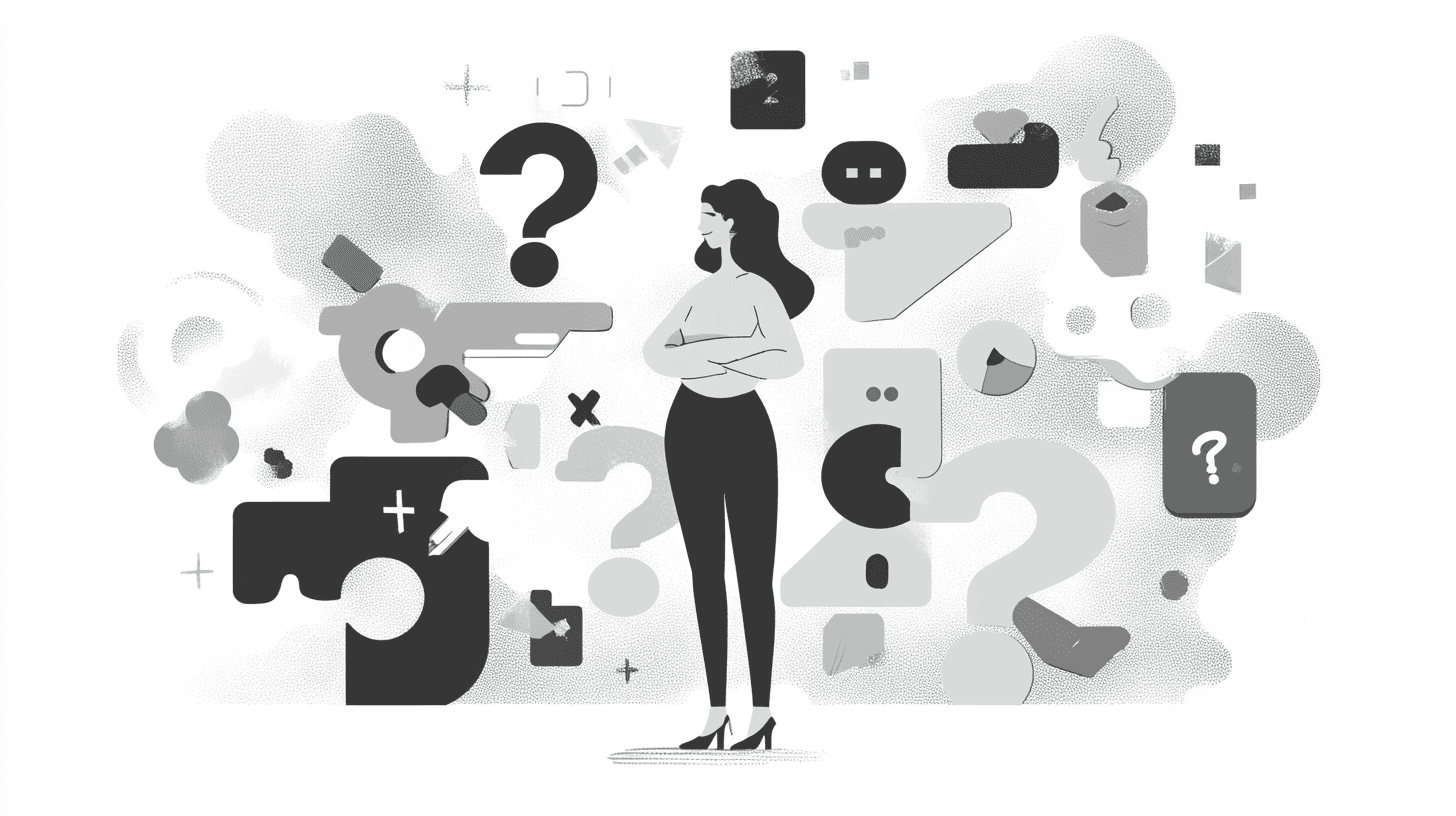Illustration of a woman surrounded by question marks