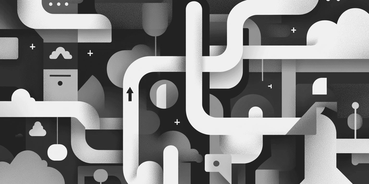 Abstract illustration of connected pipes and shapes
