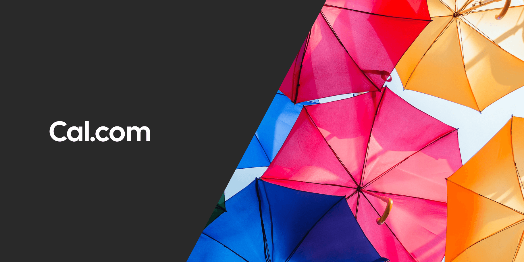 Cal.com logo beside colorful umbrellas photo