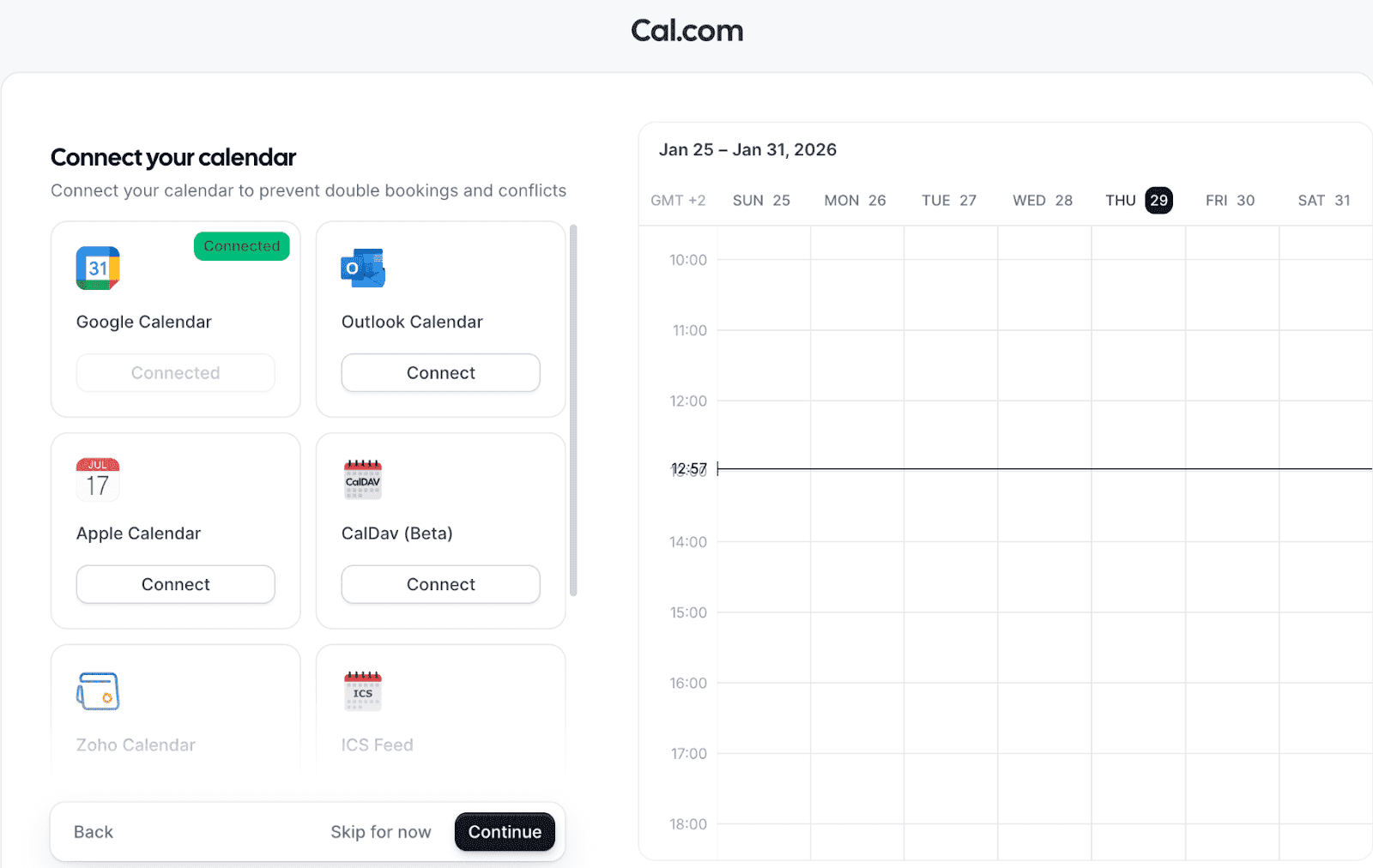 connecting calendars in Cal.com