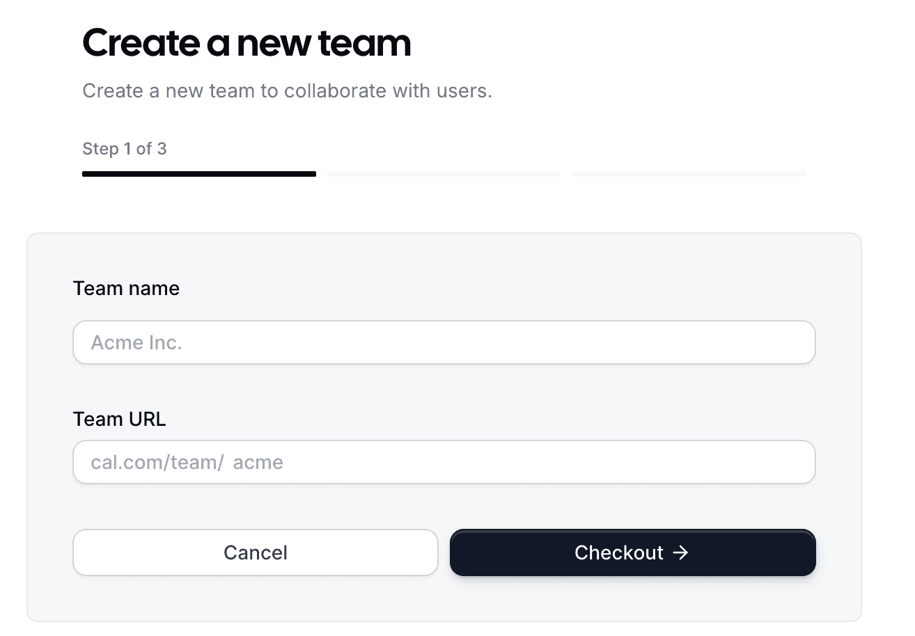 Creating a new team in Cal.com