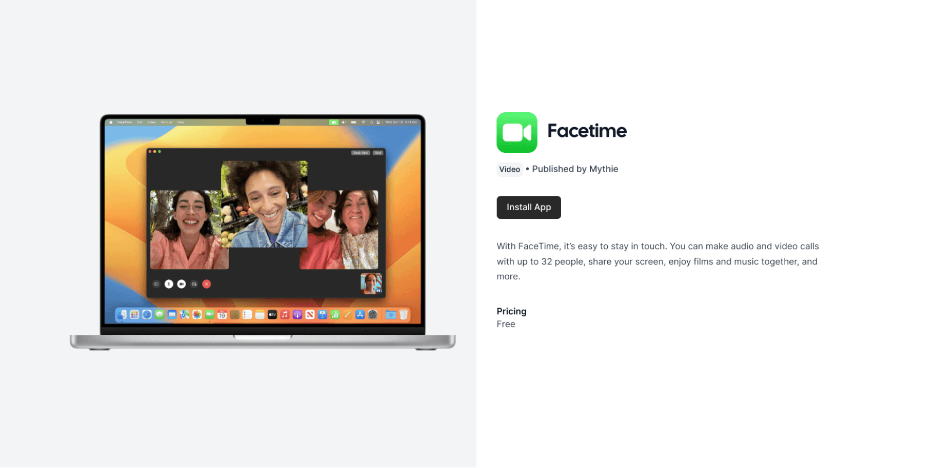 FaceTime app listing beside a group video call screen